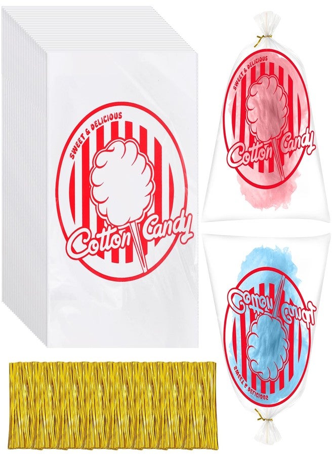 woric 320PCS Cotton Candy Bags with Ties 11.8 x 17.7 Inch Clear Cotton Candy Bags with Print for Carnivals Party and Kitchen - Image 1